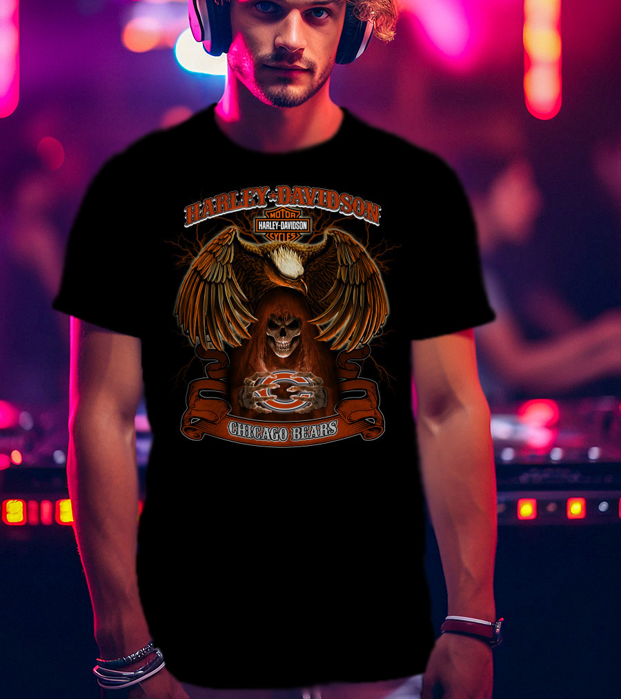 Harley Davidson Chicago Bears Nfl Skull Eagle T-Shirt