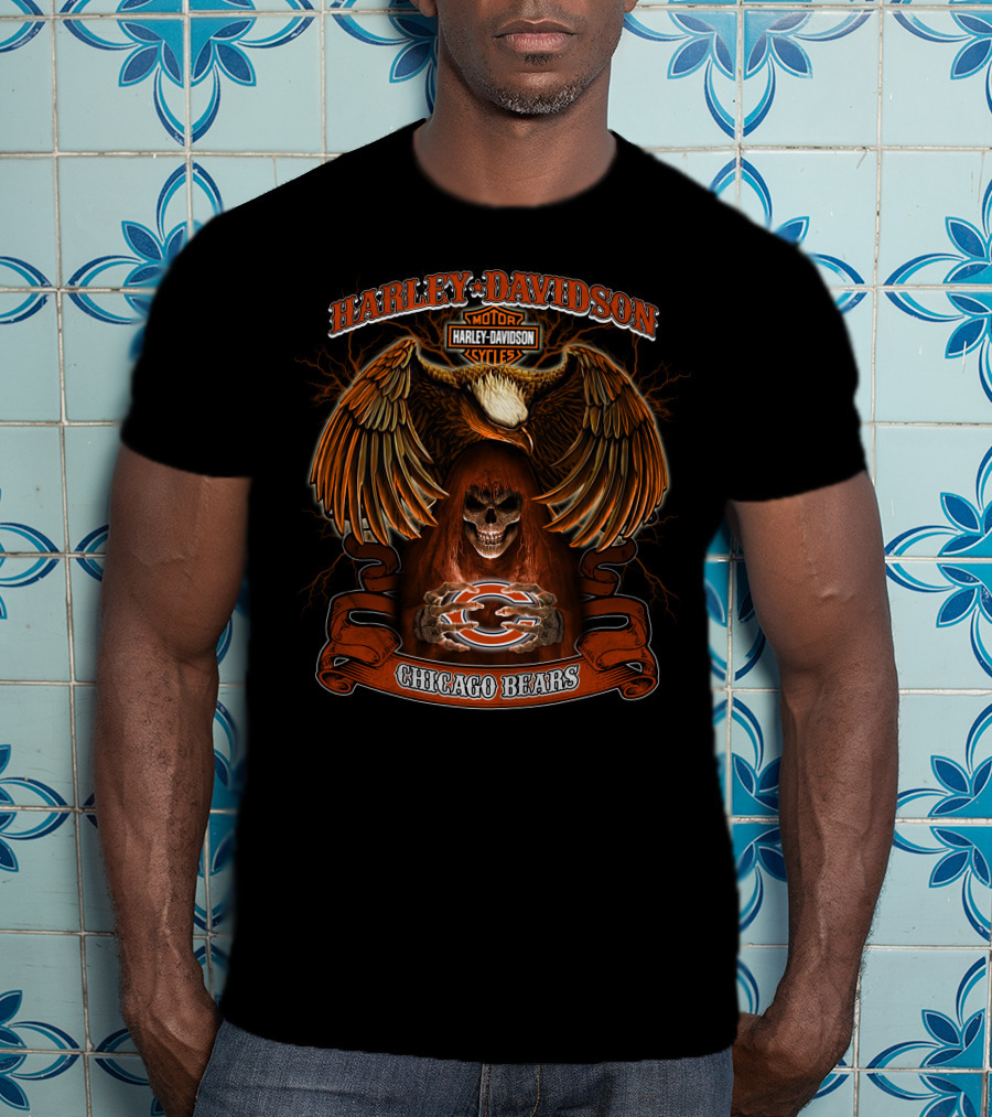 Harley Davidson Chicago Bears Nfl Skull Eagle T-Shirt