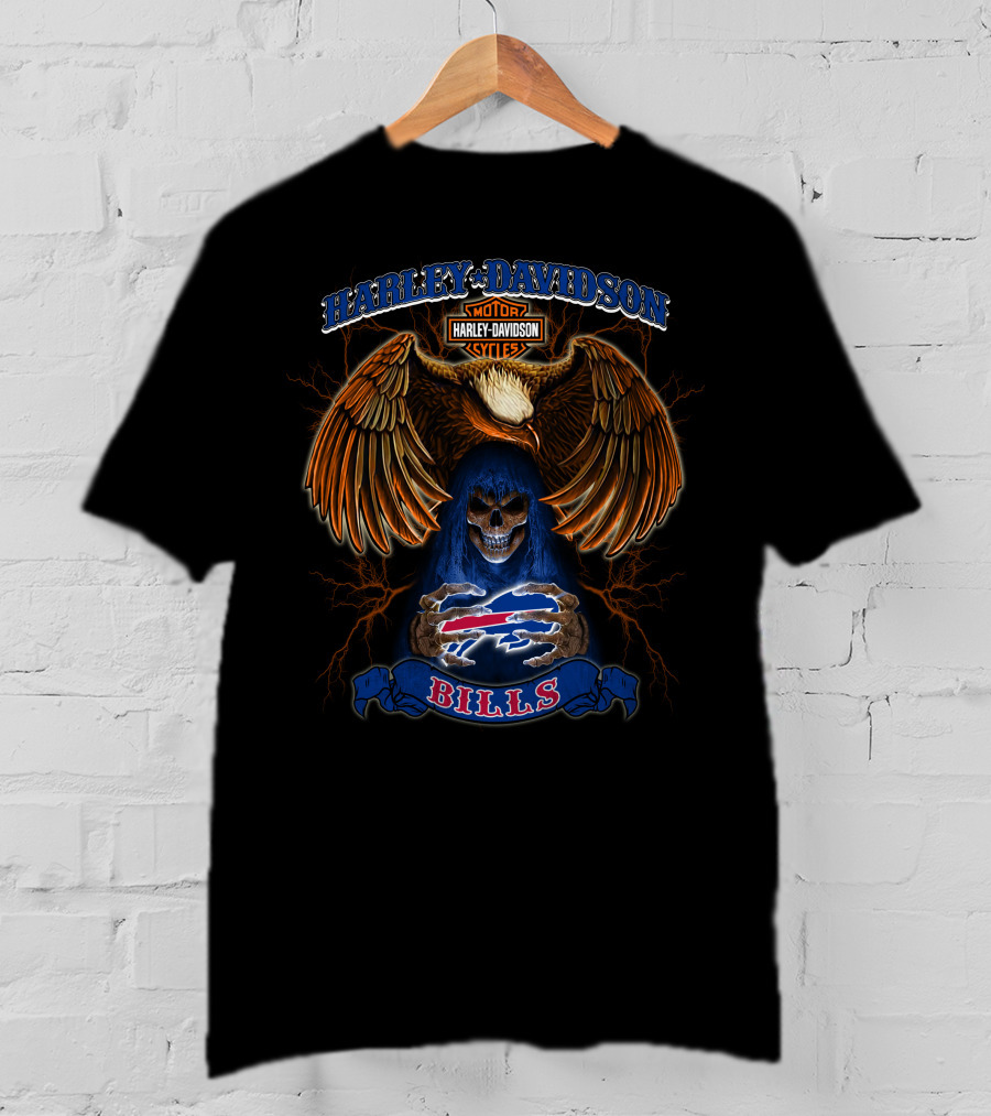 Harley Davidson Motorcycles Eagle Skull Bills Nfl T-Shirt