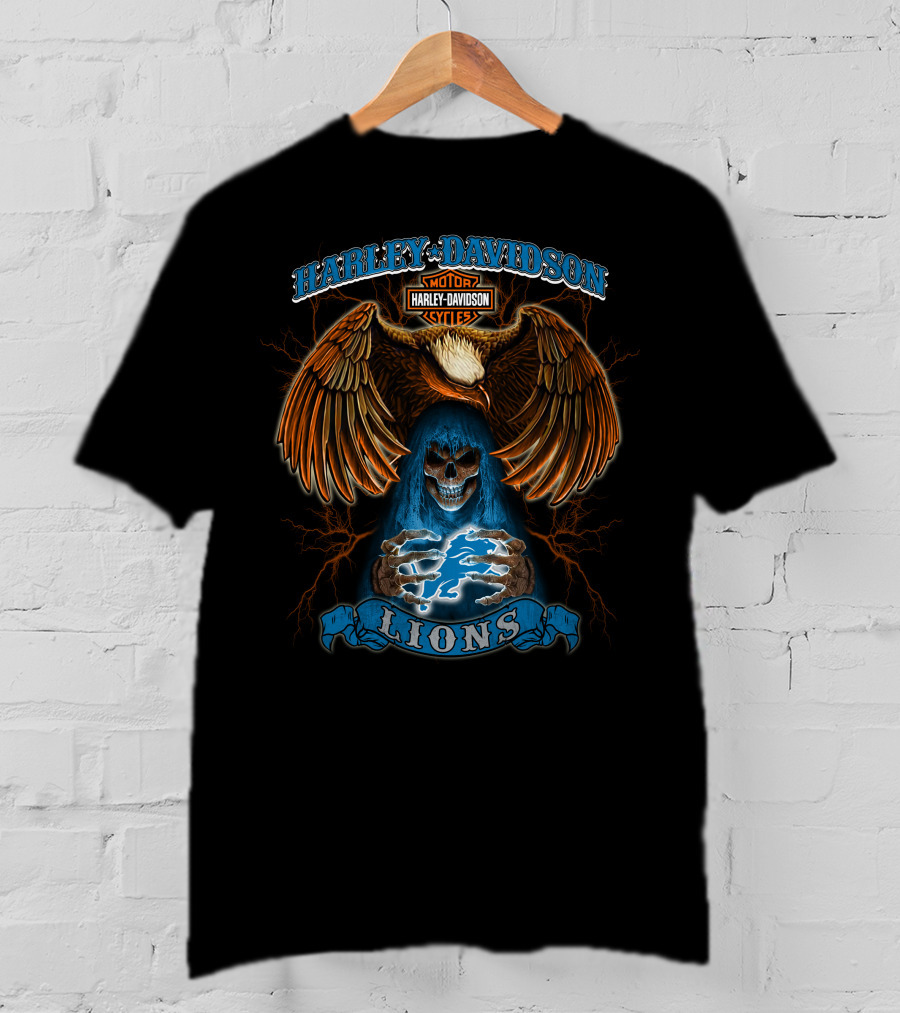 Harley Davidson Lions Eagle Skull Motorcycles Lightning T-Shirt