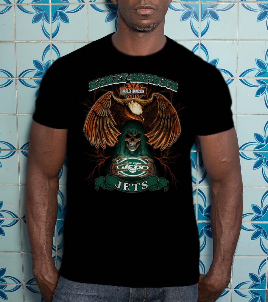 Harley Davidson Motor Cycles New York Jets Eagles Jets T-Shirt