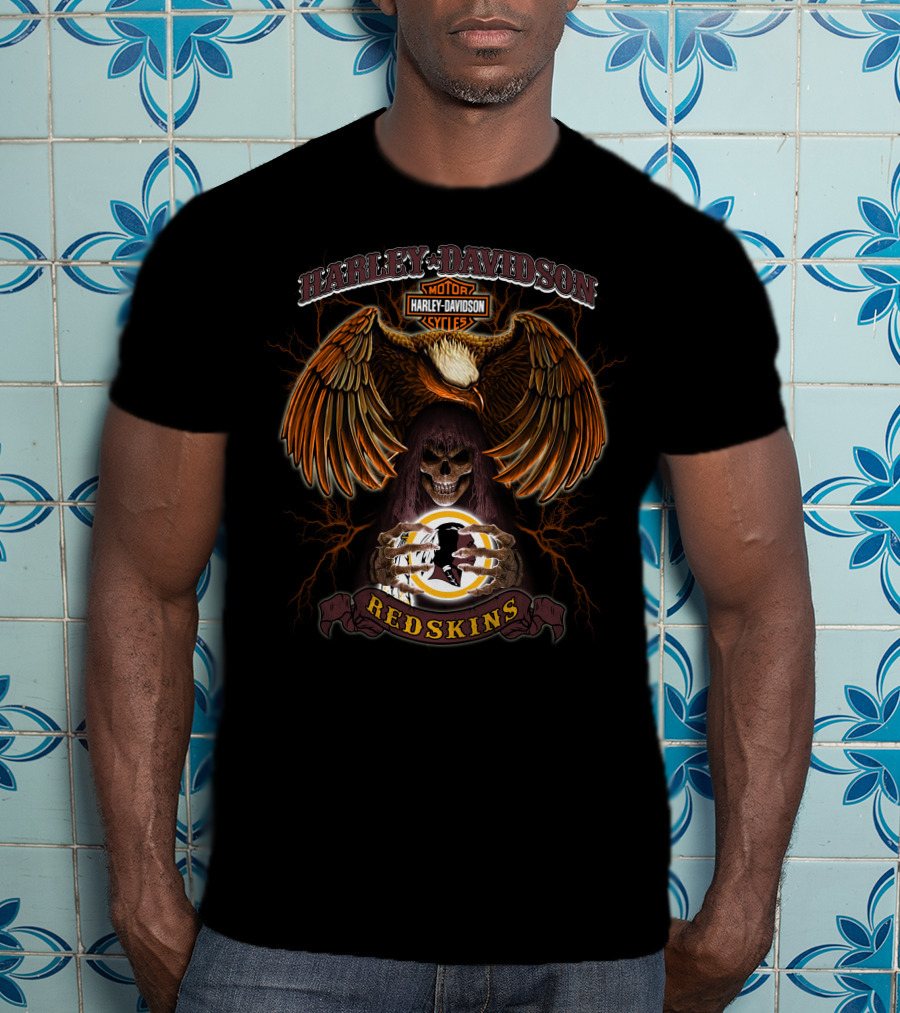 Harley Davidson Motorcycles Redskins Skull And Eagle T-Shirt
