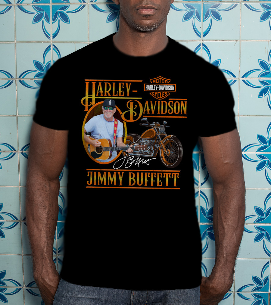 Harley Davidson Jimmy Buffett Motorcycle With Guitar And Signature T-Shirt
