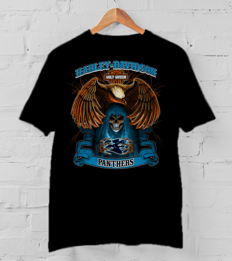 Harley Davidson Motor Cycles Panthers Eagle Skull T-Shirt