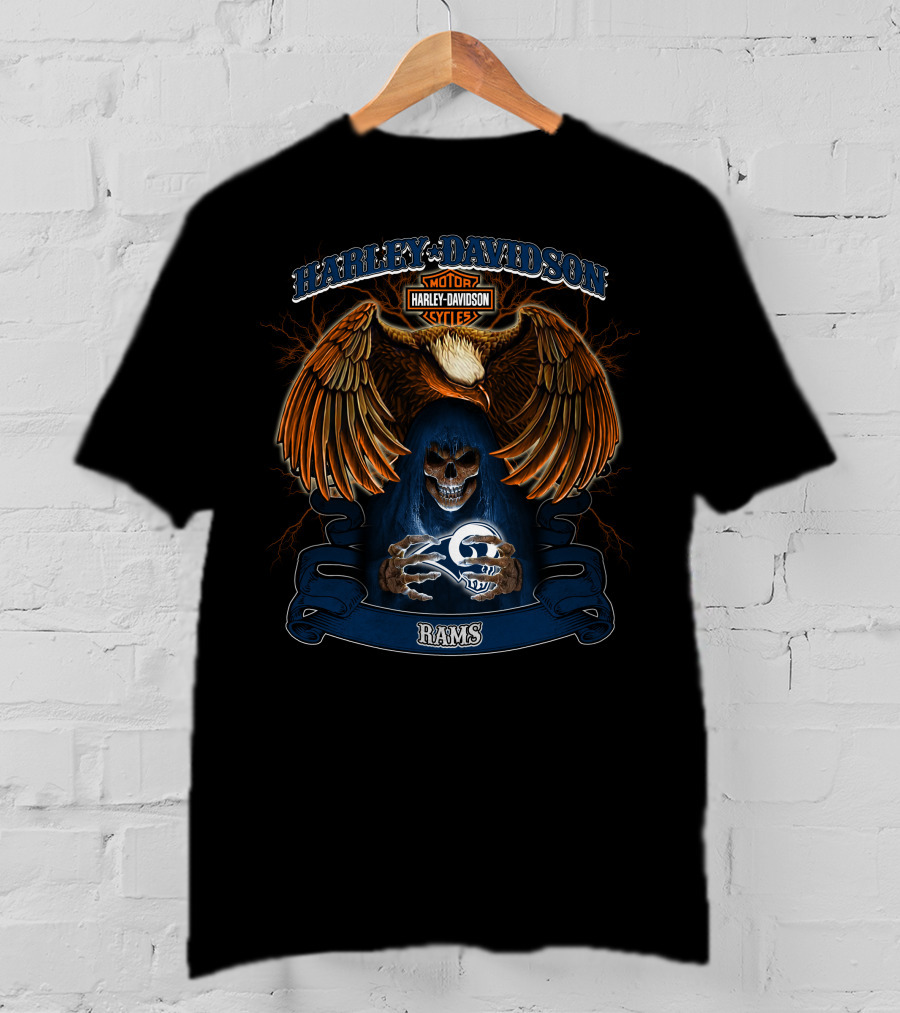 Harley Davidson Motorcycles Eagle Skull Nfl Rams T-Shirt