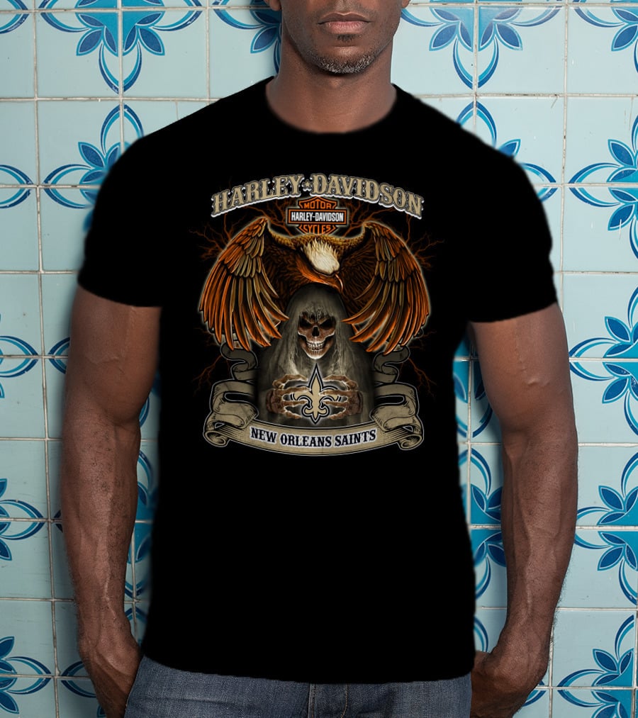 Harley Davidson Motorcycles Eagle New Orleans Saints T-Shirt