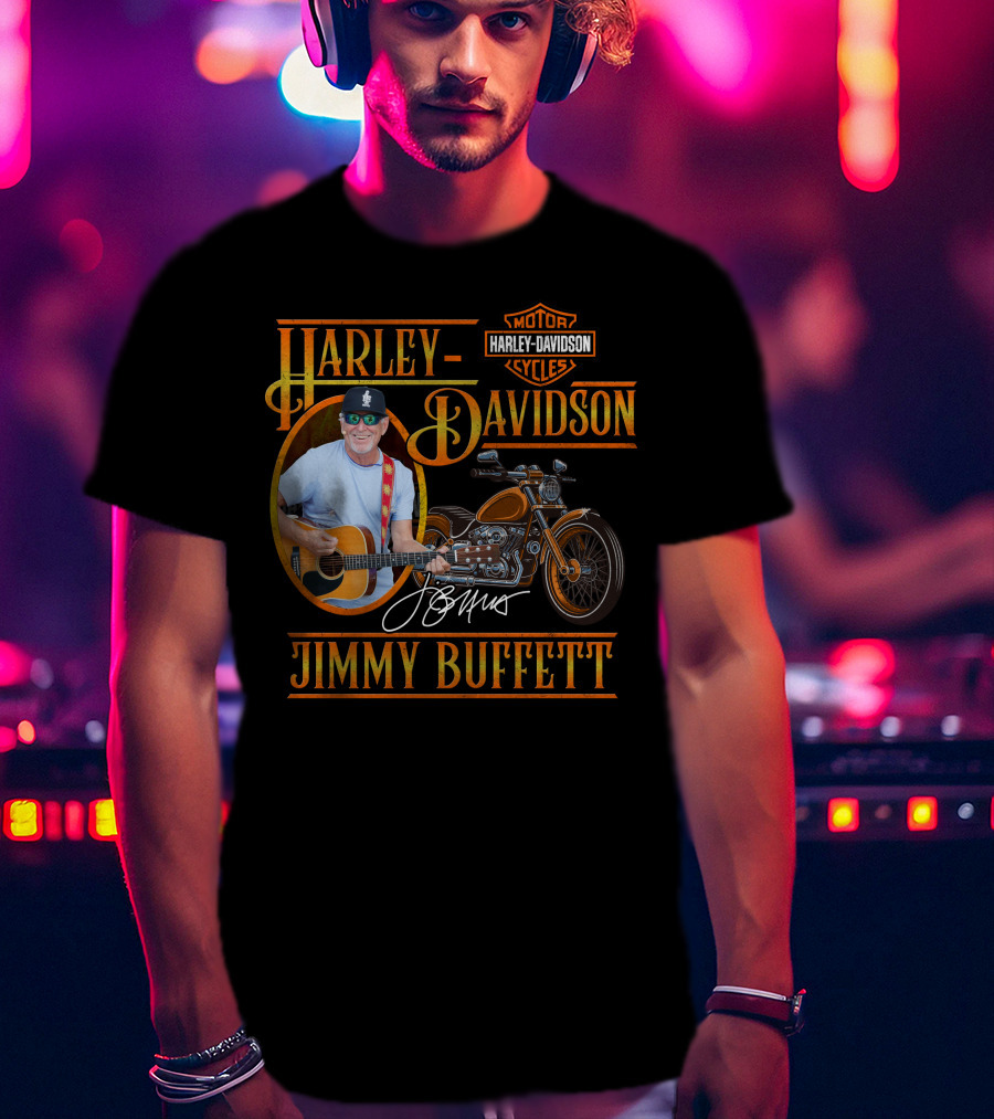 Harley Davidson Motor Cycles Jimmy Buffett Guitar Signature T-Shirt