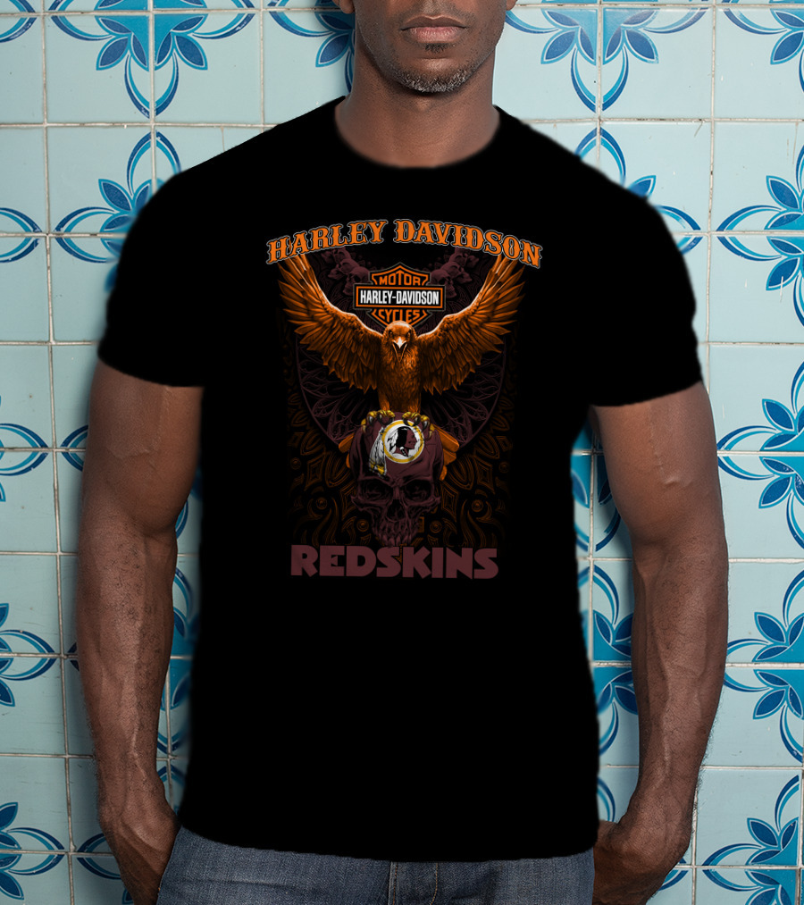 Harley Davidson Redskins Motorcycle Skull T-Shirt