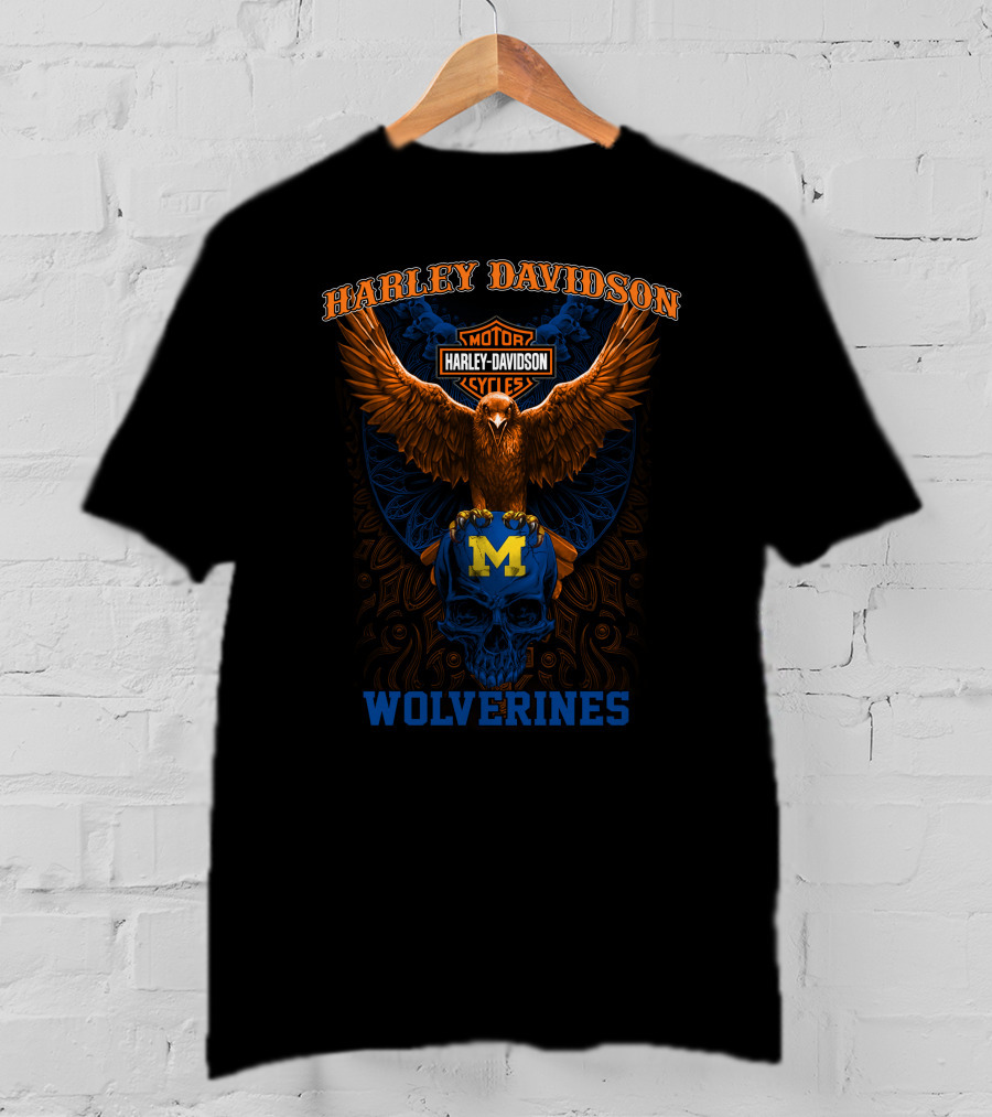 Harley Davidson Motorcycles Michigan Wolverines Eagle Skull T-Shirt