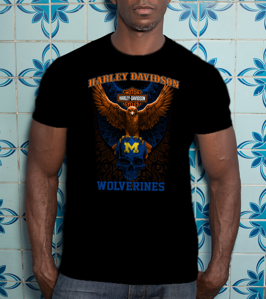 Harley Davidson Motorcycles Michigan Wolverines Eagle Skull T-Shirt