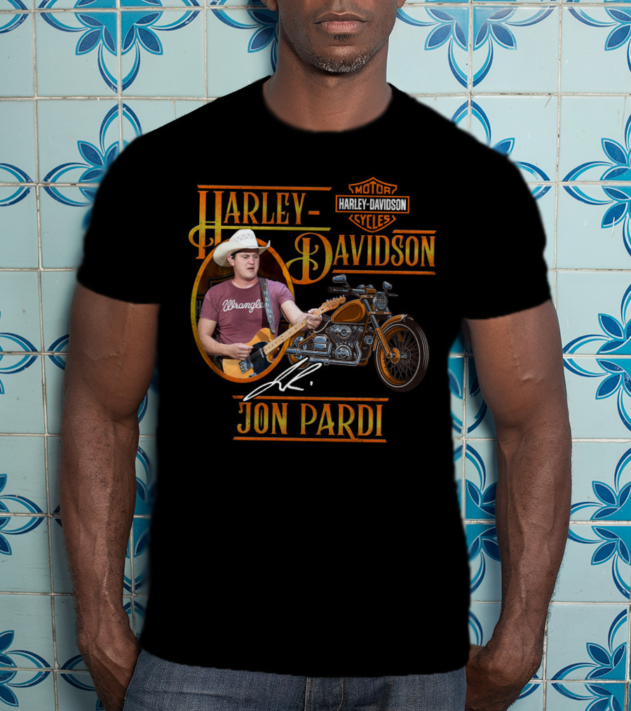 Harley Davidson Motor Cycles Jon Pardi Wrangler Guitar Signature T-Shirt