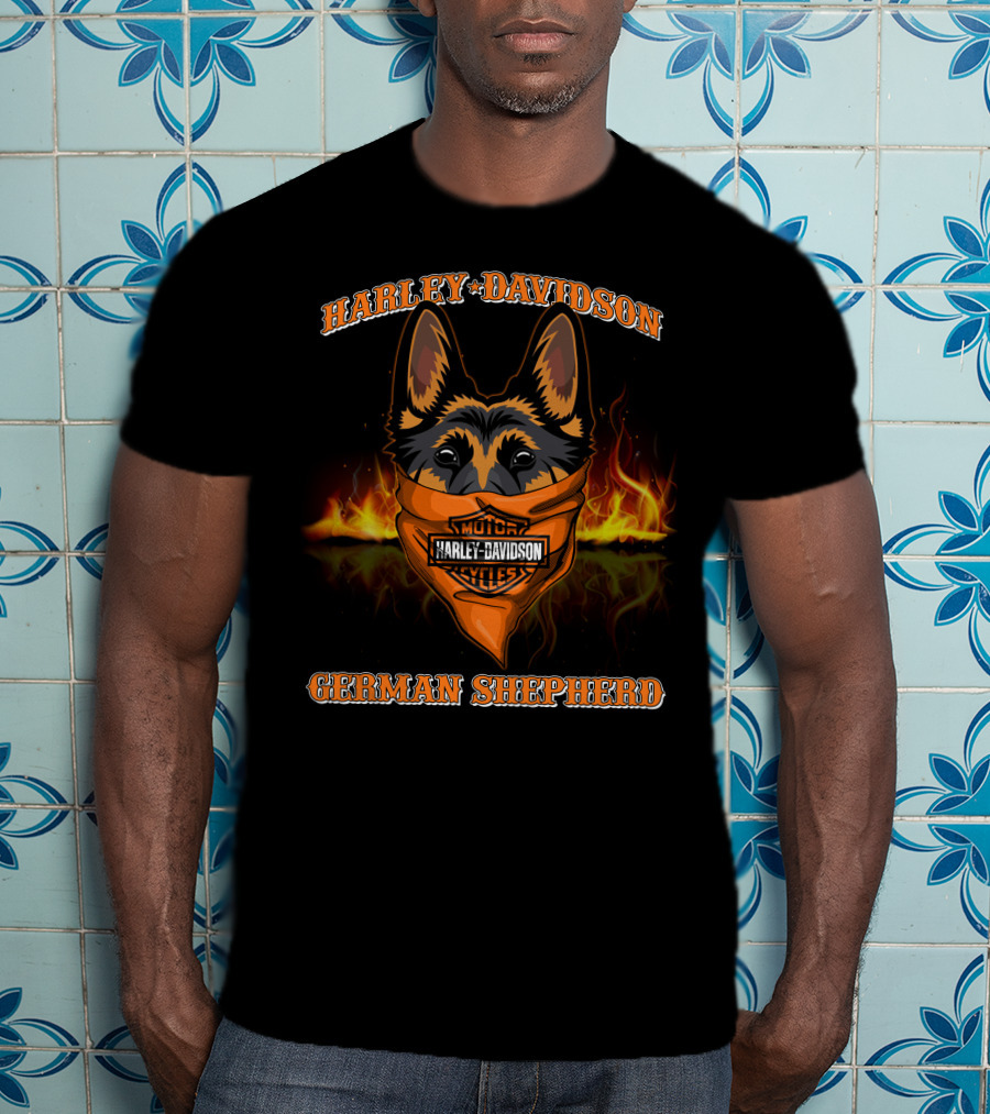 Harley Davidson Motor Cycles German Shepherd Flames T-Shirt
