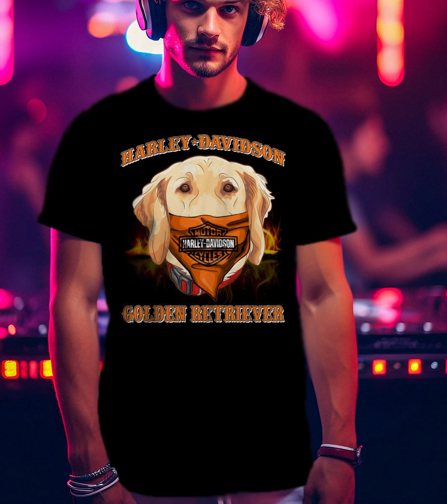 Harley Davidson Golden Retriever Bandana T-Shirt
