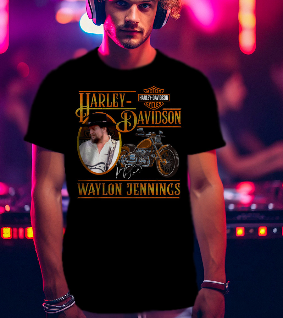 Waylon Jennings Harley Davidson Motor Cycles T-Shirt