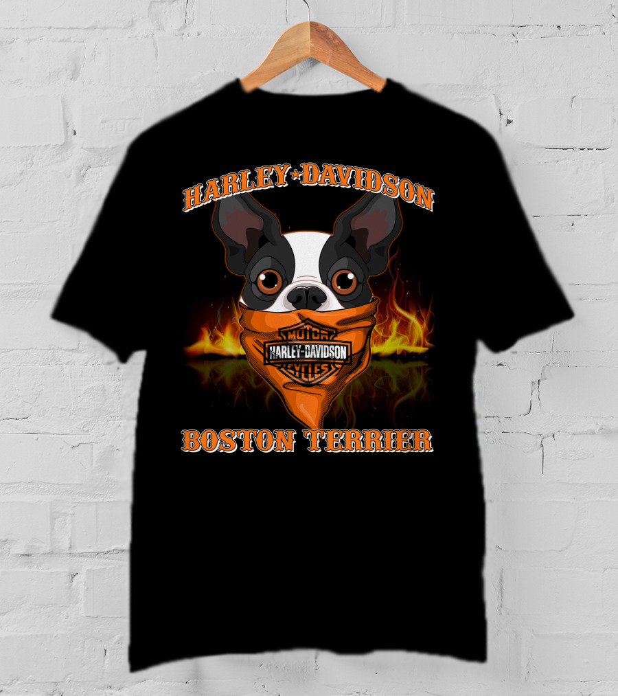 Harley Davidson Boston Terrier Motorcycles Flame T-Shirt