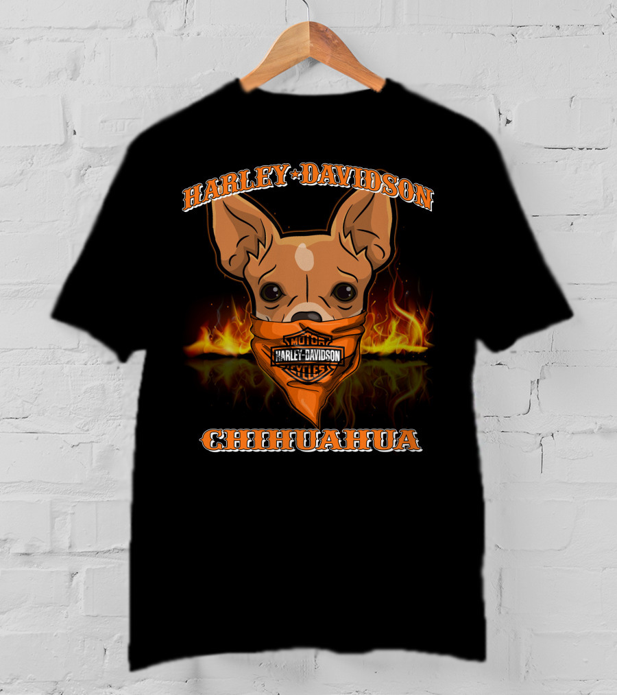 Harley Davidson Motor Cycles Chihuahua Flames T-Shirt