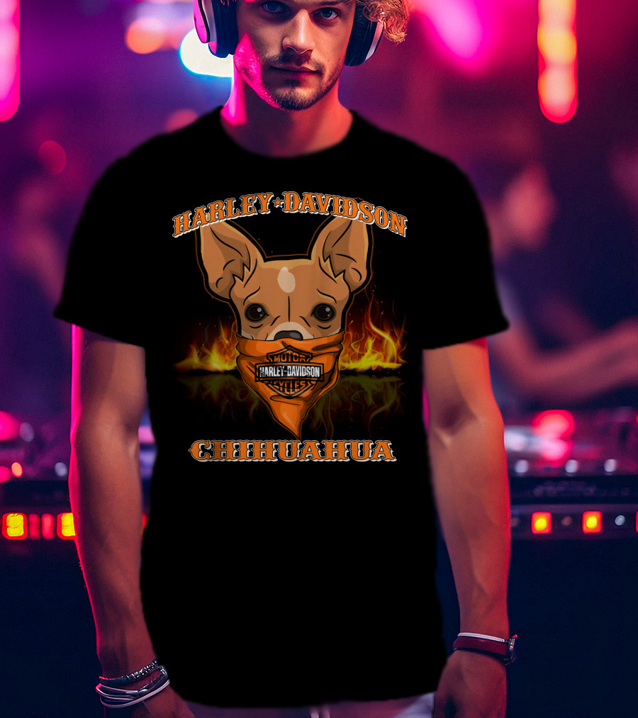 Harley Davidson Motor Cycles Chihuahua Flames T-Shirt