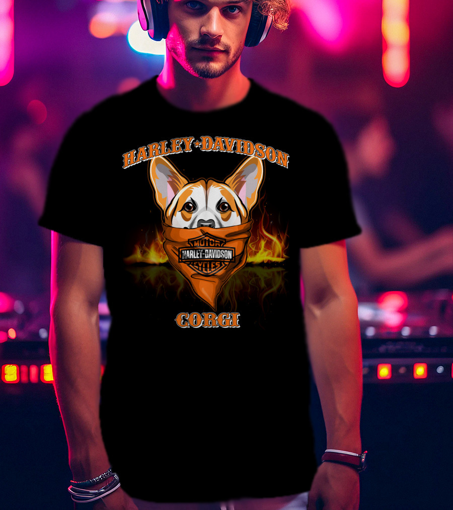 Harley Davidson Corgi Motorcycles Flame Bandana T-Shirt