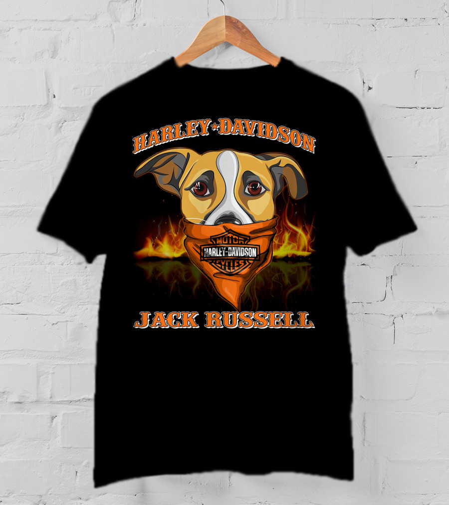 Harley Davidson Jack Russell Terrier Motorcycles Fiery Bandana T-Shirt