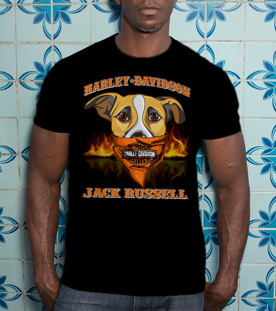 Harley Davidson Jack Russell Terrier Motorcycles Fiery Bandana T-Shirt