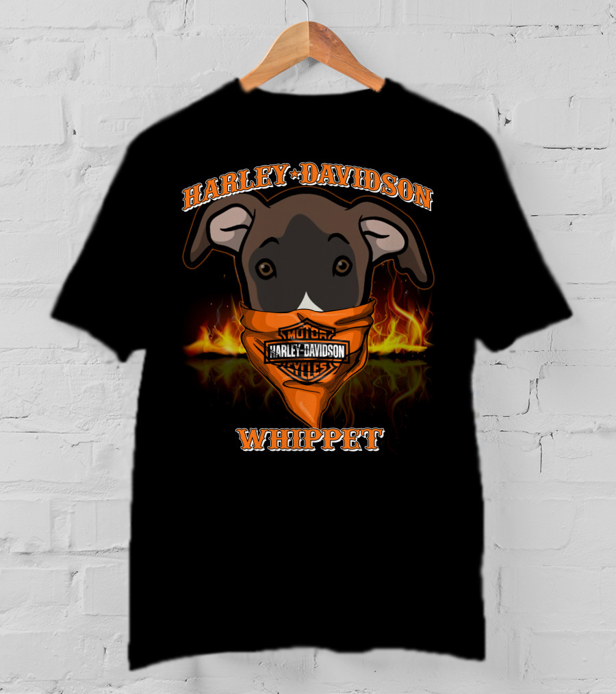Harley Davidson Whippet Dog Bandana Flames T-Shirt