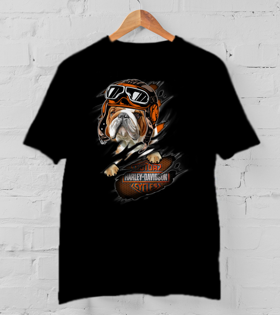 Bulldog With Helmet And Goggles Harley Davidson Cycles T-Shirt