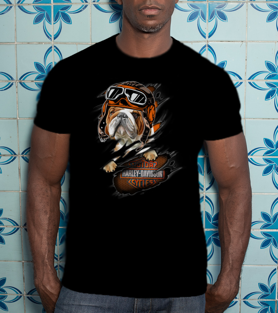 Bulldog With Helmet And Goggles Harley Davidson Cycles T-Shirt