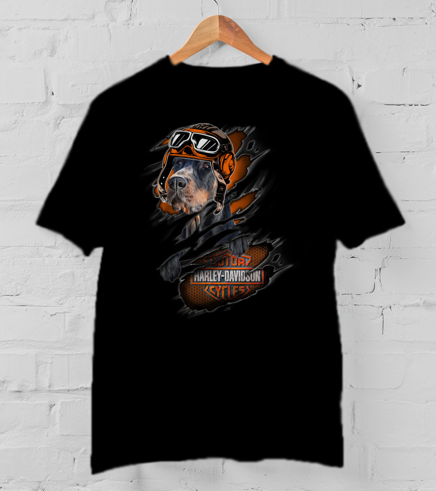 Doberman Harley Davidson Motor Cycles Helmet Goggles Tear T-Shirt
