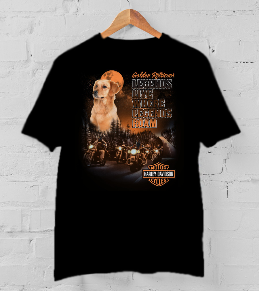 Golden Retriever Legends Live Where Legends Roam Harley Davidson Cycles T-Shirt