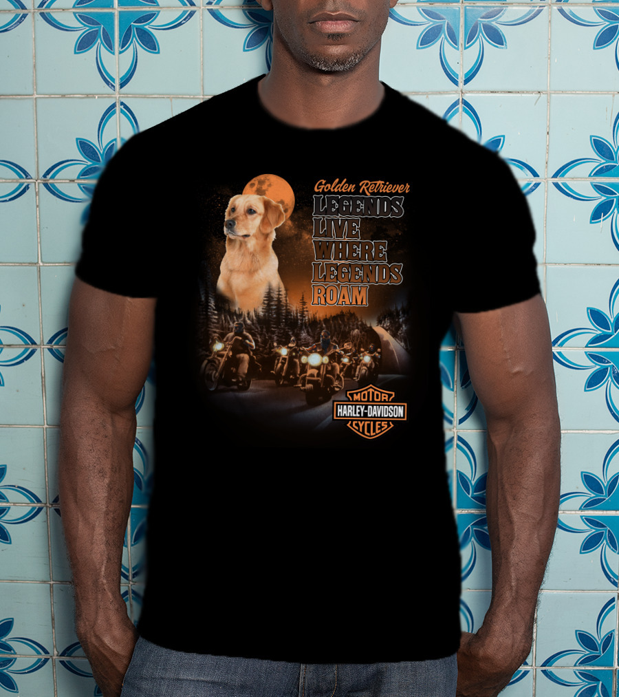 Golden Retriever Legends Live Where Legends Roam Harley Davidson Cycles T-Shirt