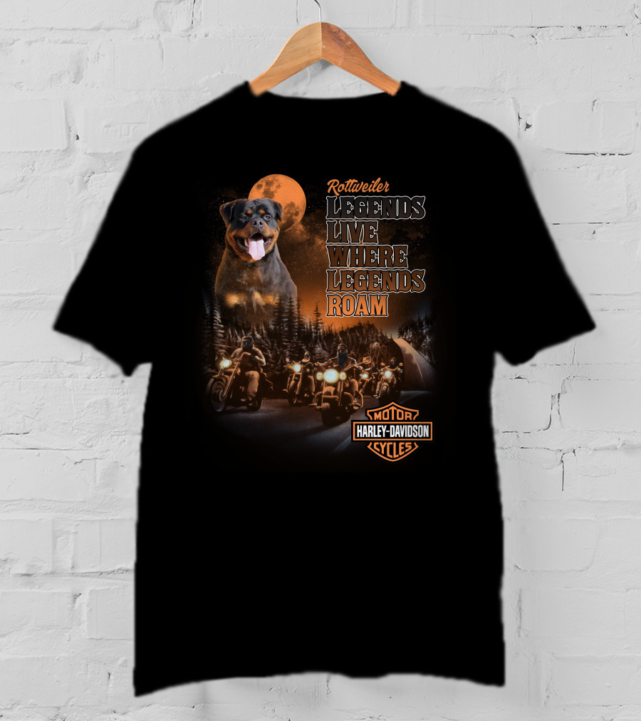 Rottweiler Legends Live Where Legends Roam Harley Davidson Cycles T-Shirt
