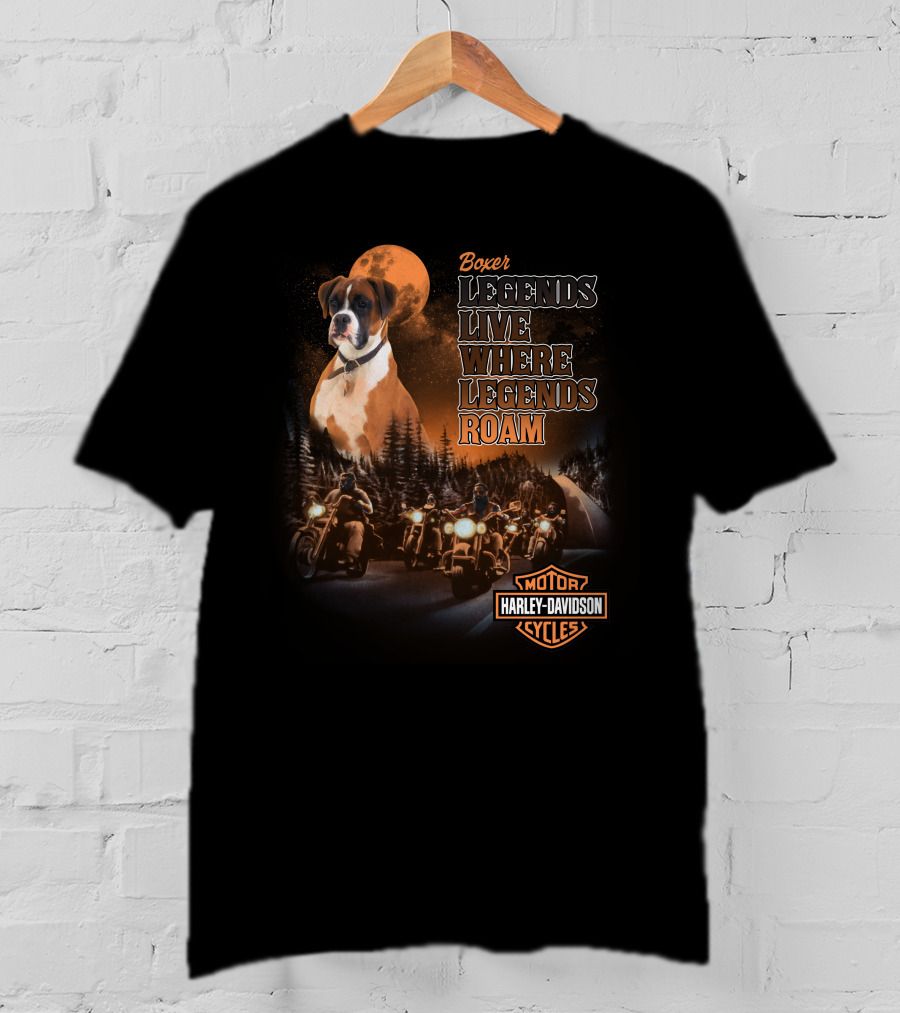 Boxer Harley Davidson Legends Live Where Legends Roam T-Shirt