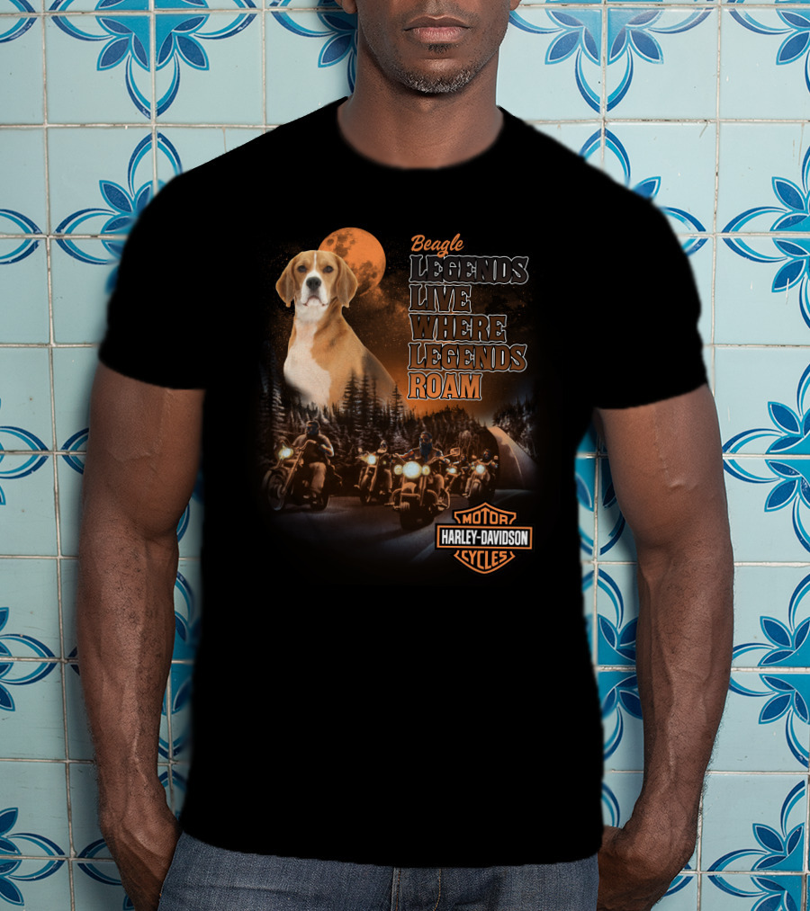 Beagle Legends Live Where Legends Roam Harley Davidson Cycles Moonlit Night T-Shirt