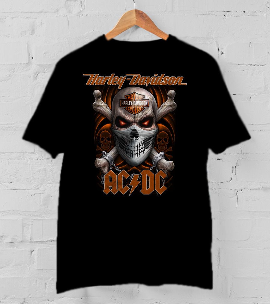 Harley Davidson Ac/Dc Skull And Crossbones Motocycles T-Shirt