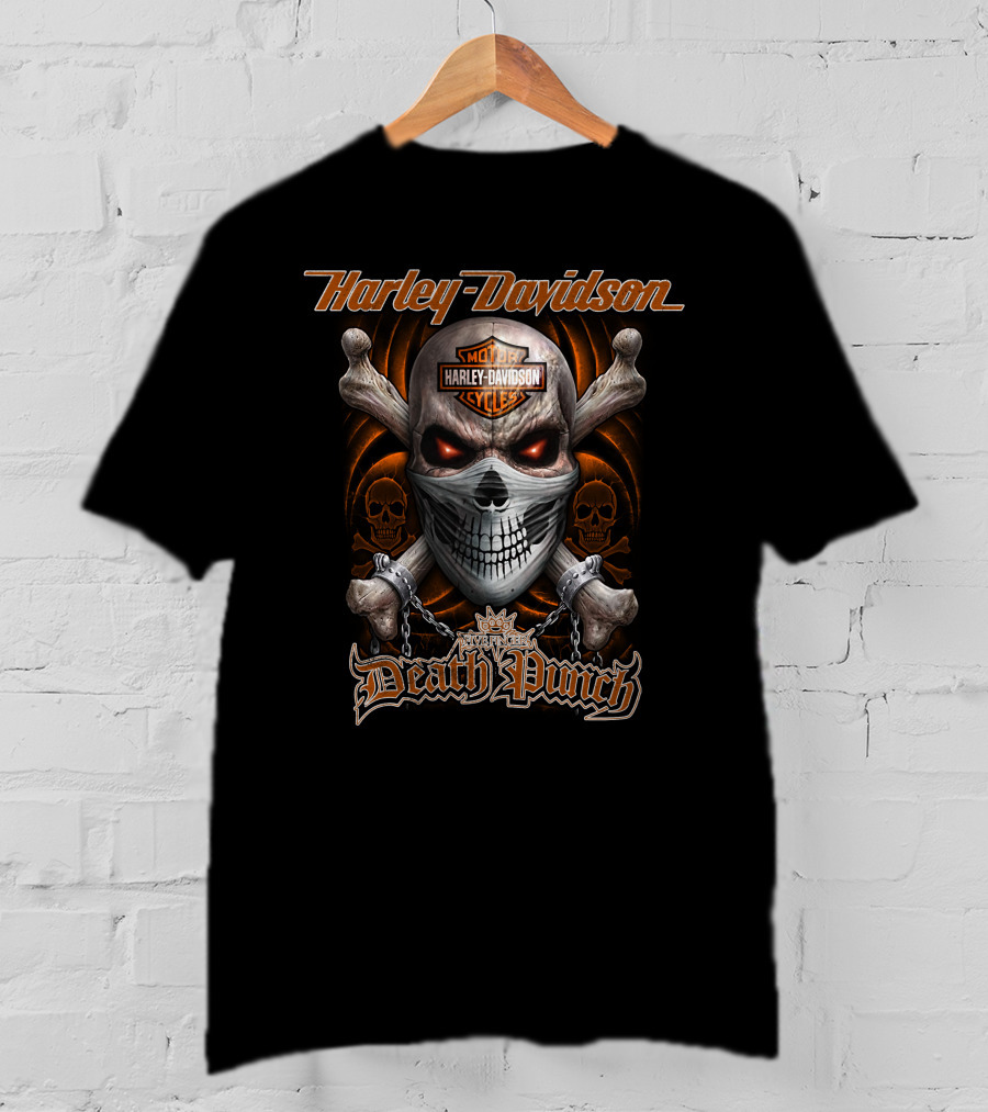 Harley Davidson Death Punch Skull With Logo And Crossbones T-Shirt