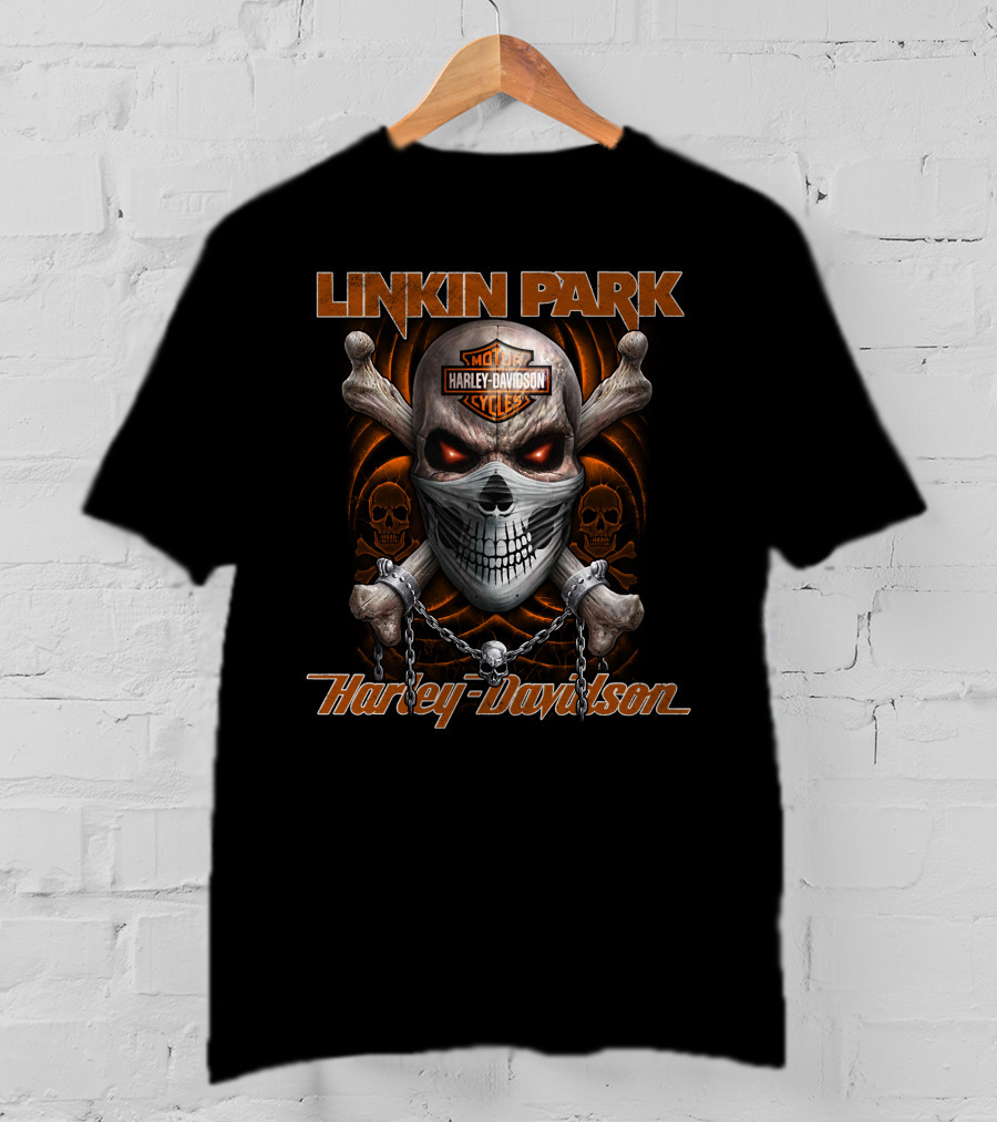 Linkin Park Harley Davidson Motorcycles Skull Chains T-Shirt