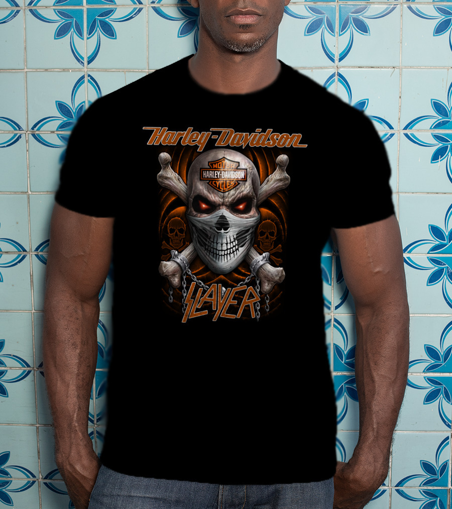 Harley Davidson Motor Cycles Slayer Skull Chains T-Shirt