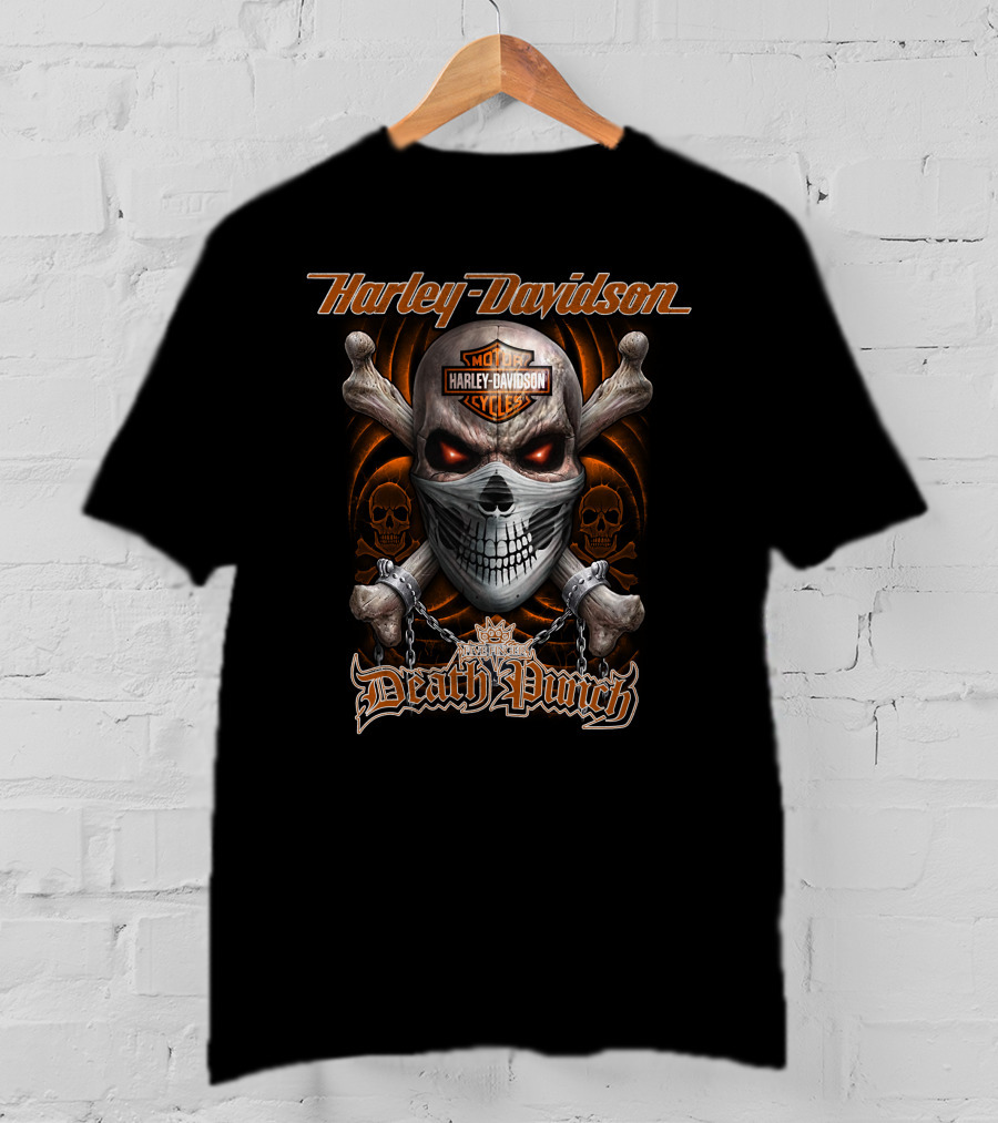 Harley Davidson Five Finger Death Punch Skull With Motor Cycles T-Shirt