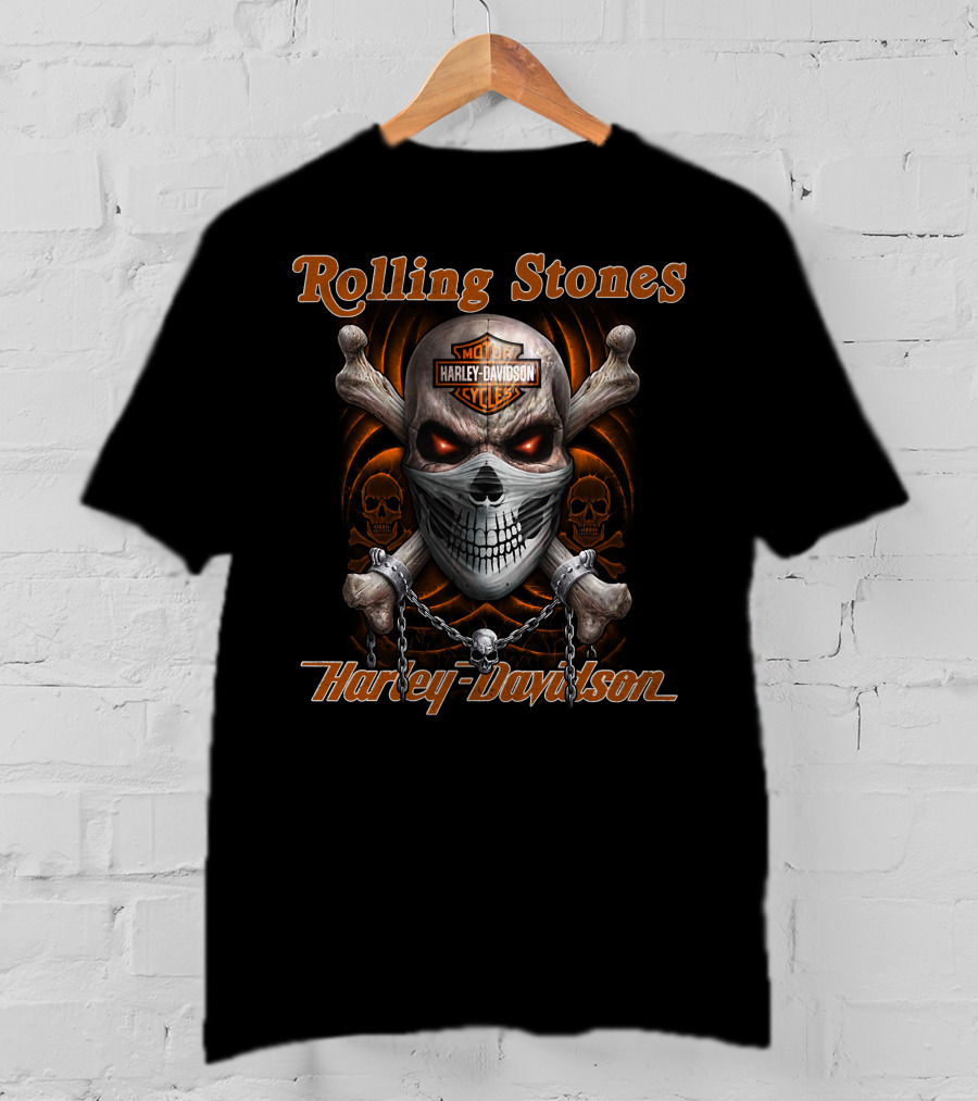 Rolling Stones Harley Davidson Motor Cycles Skull And Crossbones T-Shirt