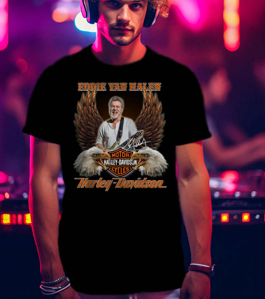Eddie Van Halen Harley Davidson Motorcycles Eagles Wings T-Shirt