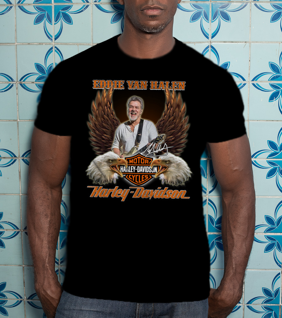 Eddie Van Halen Harley Davidson Motorcycles Eagles Wings T-Shirt