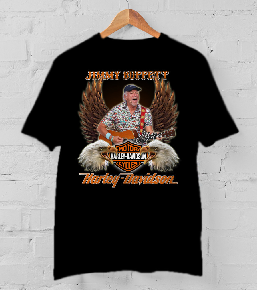 Jimmy Buffett Harley Davidson Motorcycles Signature Bald Eagles T-Shirt