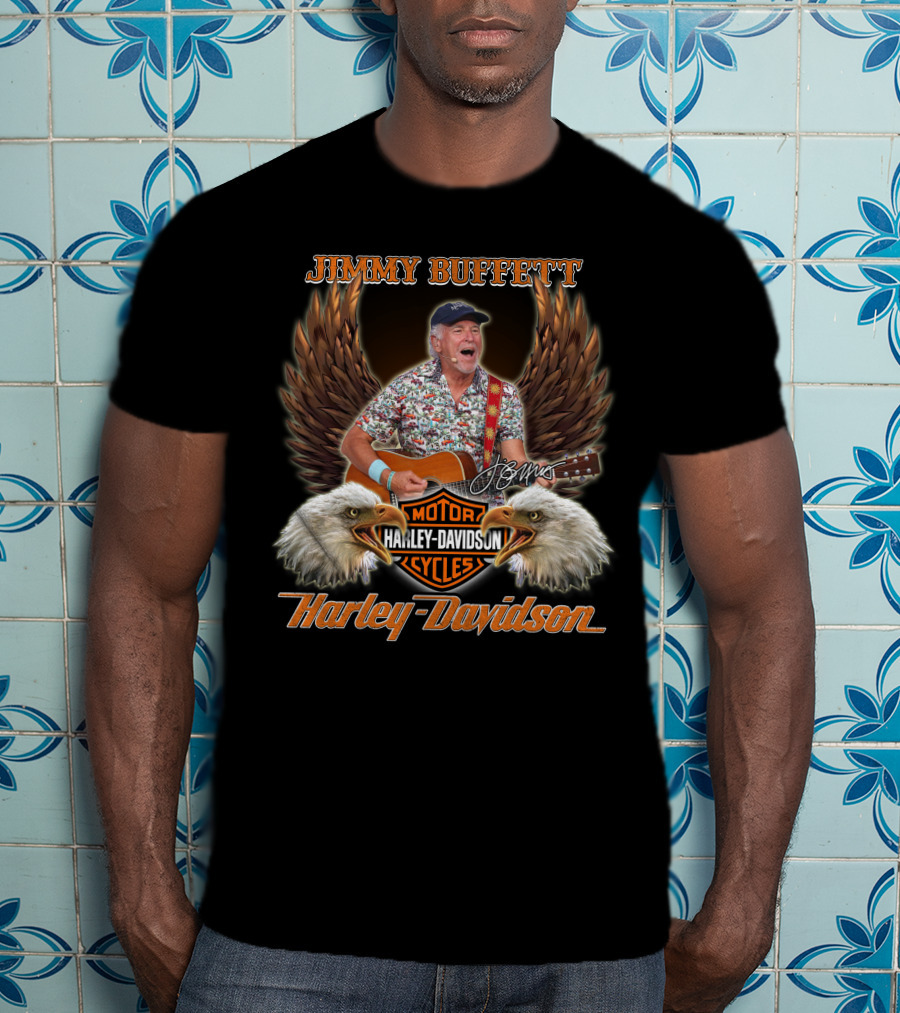 Jimmy Buffett Harley Davidson Motorcycles Signature Bald Eagles T-Shirt