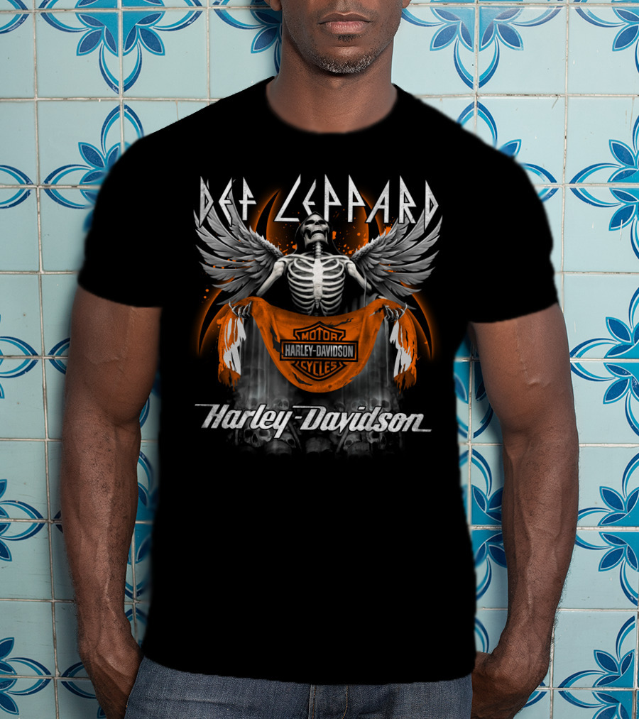 Def Leppard Harley Davidson Motorcycles Skeleton Wings T-Shirt