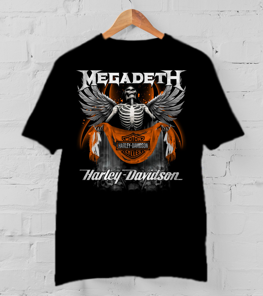 Megadeth Harley Davidson Motorcycles Skeleton Wings T-Shirt