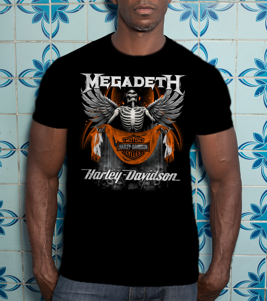 Megadeth Harley Davidson Motorcycles Skeleton Wings T-Shirt