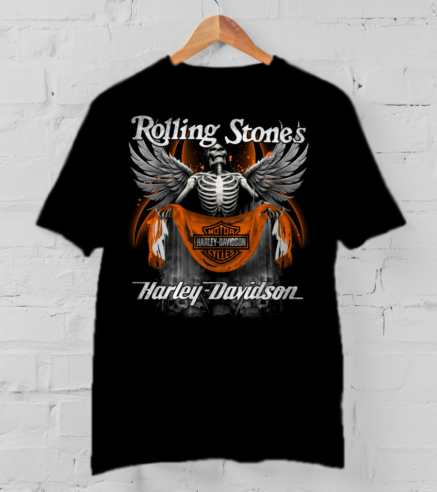Rolling Stones Harley Davidson Skeleton With Wings T-Shirt