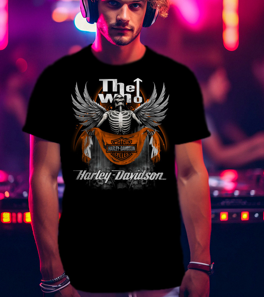 The Who Harley Davidson Motorcycles Wings Skeleton Banner T-Shirt