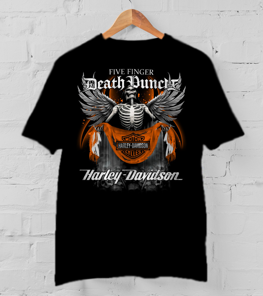 Five Finger Death Punch Harley Davidson Motorcycles Skeleton Wings T-Shirt