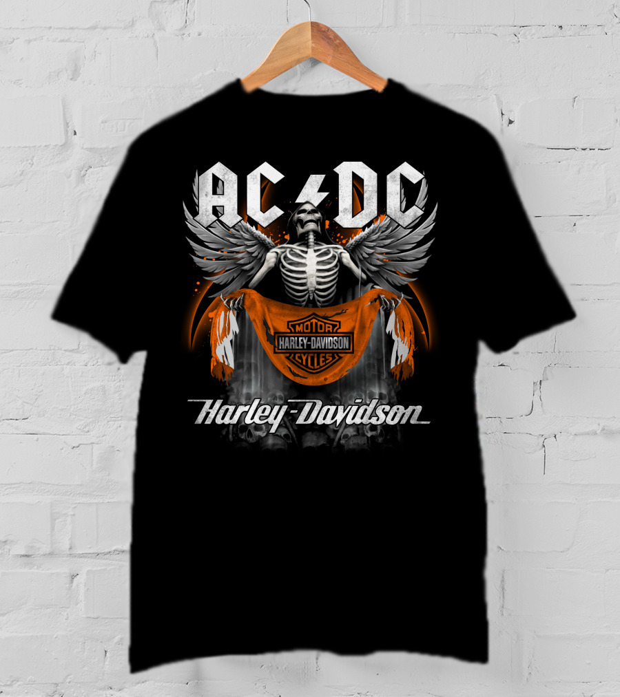 Acdc Harley Davidson Motorcycles Skeleton Wings T-Shirt